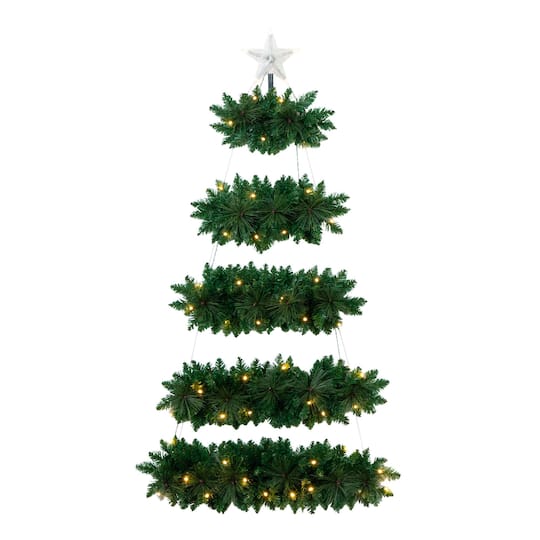 5ft. Pre-Lit Fir Wall Hanging Artificial Christmas Tree with Star Topper, Warm White LED Lights